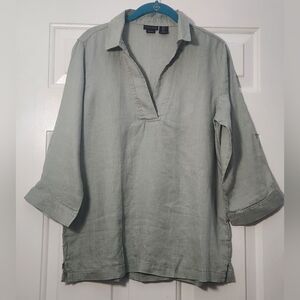 Tahari Sage Green 100% Linen Blouse Size S